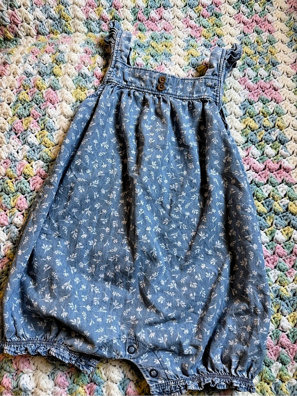Carter’s Baby Girls Blue Floral Bubble Romper Sleeveless